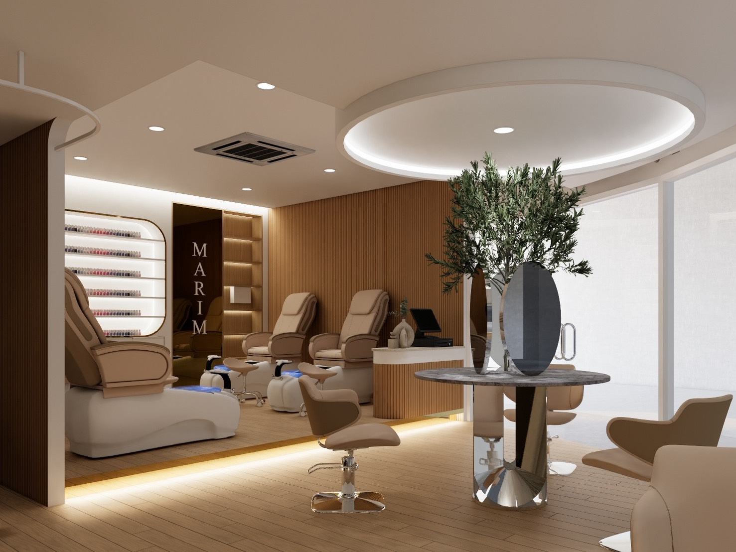 ภาพรวมพื้นที่บริการภายใน MARIM Beauty Studio ที่โปร่งและอบอุ่น
