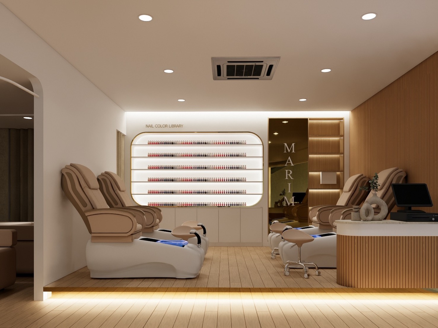 โซนสปาเท้าและพื้นที่บริการภายใน MARIM Beauty Studio